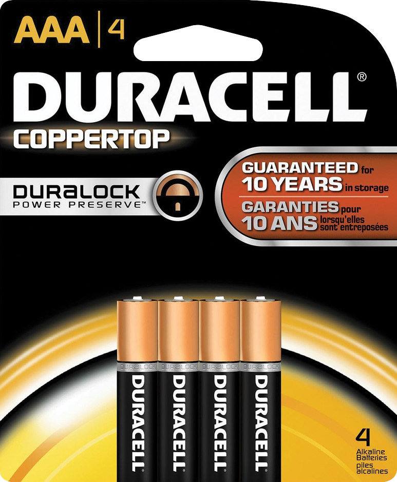 Duracell, CopperTop, AAA, 4 Pack, Batteries